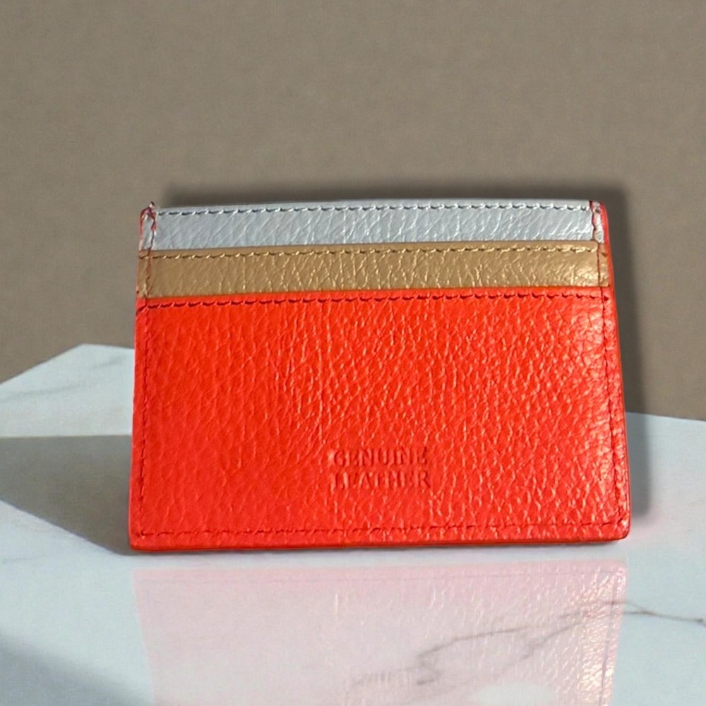 Summer Classic Mundi Margot‎ Genuine Calfskin Leather Card Case Wallet Tri-Color
